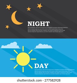Sun and moon, day and night. Vector