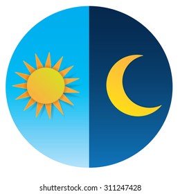Sun and moon, day and night. Vector