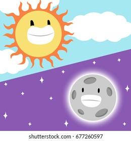 Sun and Moon Day and Night Vector Illustration Background