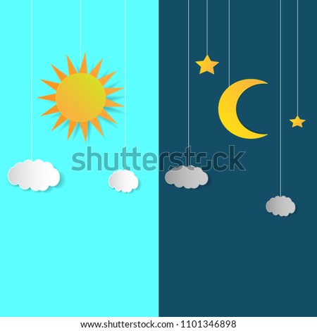 Sun and moon, day and night. Vector