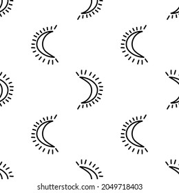 Sun and moon decorative boho style element design vector. Abstract line style decorative black and white background. Seamless pattern wallpaper.