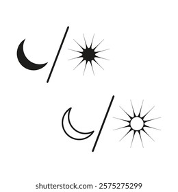 Sun and moon. Dual celestial symbols. Minimal vector style. Black and white design.