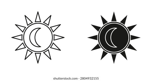 Sun and moon eclipse celestial symbol vector with celestial astronomy crescent atmosphere astrology phenomenon