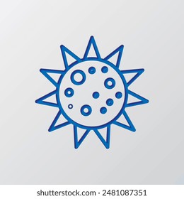 Sun, moon, eclipse simple icon vector. Flat design. Paper cut design. Cutted blue symbol with shadow. Gray background.ai