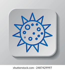 Sun, moon, eclipse simple icon vector. Flat design. Paper cut design. Cutted blue symbol with shadow. Gray badge button, gray background.ai