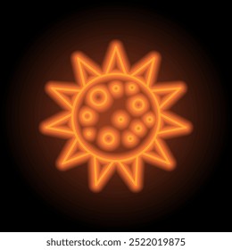 Sol, luna, eclipse simple icono Vector. Diseño plano. Neón naranja sobre fondo negro.ai