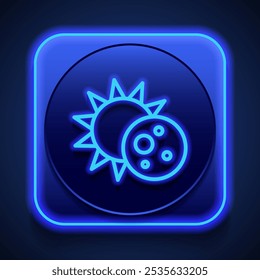 Sol y luna, eclipse simple icono de Vector. Diseño plano. Estilo de neón azul en el Botón. Con shadow.ai