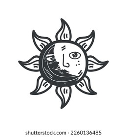 icono incoloro esotérico solar y lunar aislado