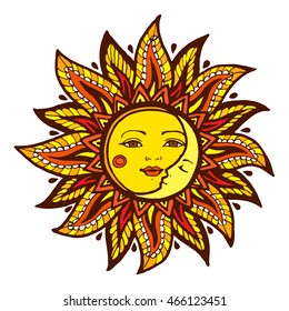 sun and moon ethnic hand drawn illustration