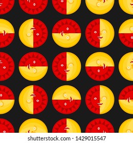 Sun and moon face folk pattern seamless. Pagan background Vector