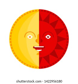 Sun and moon face folk symbol isolated. Vector illustration