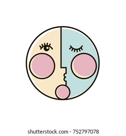 Sun and Moon Face - Minimal Geometric Illustration