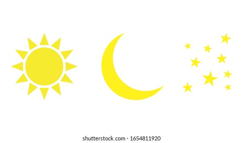 Icono de luna y sol. Firma el sol y la luna. Ilustración vectorial. Aislado sobre fondo blanco.
