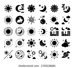 sun and moon glyph vector icons day and night concept solid silhouette style