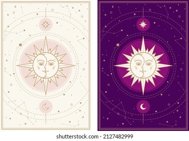 Sun Moon Gold Amatrologie Tarot-Stil Vektorgrafik