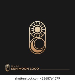 Logotipo Mínimo Elegante De La Línea Dorada Del Sol Y La Luna