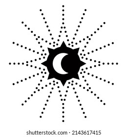 The sun and moon in graphic design. Simple minimalistic style. Universal use. Black objects isolated on white background.