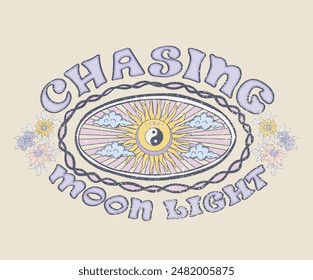 Sun moon graphic print artwork. Stay wild. Dream chasing. sun moon. 