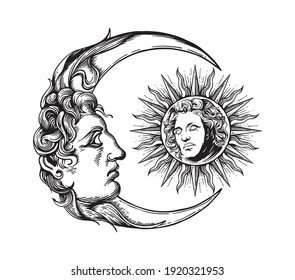 sun and moon hand drawn illustration