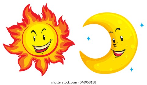 Sun and moon with happy face illustration