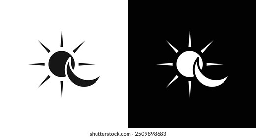 Icono de sol y luna Conjunto de logotipo de Vector de arte de línea negra