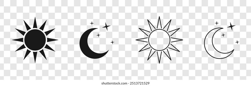 sun moon icon blak outline vector design