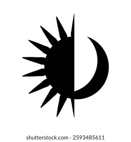 Sun and moon icon. Day and night symbol. Celestial duality shape. Vector astronomy.