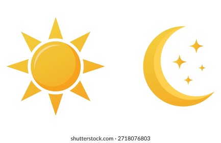 Sun and moon icon. Day and night icon set. Vector illustration.
