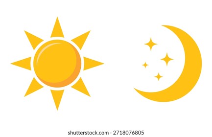 Icono de sol y luna. Conjunto de iconos de día y noche. Ilustración vectorial.