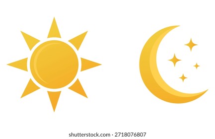 Icono de sol y luna. Conjunto de iconos de día y noche. Ilustración vectorial.