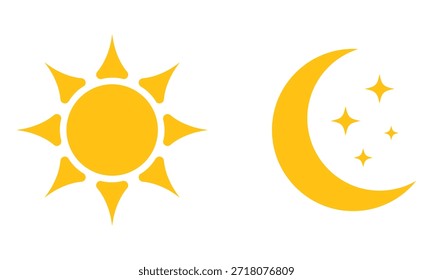 Ícone do Sol e da Lua. Conjunto de ícones dia e noite. Ilustração vetorial.