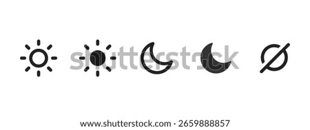 Sun and moon icon. Day and night weather symbols vector illustration. Brightness and darkness adjustment symbol. Astronomy and celestial body sign pictogram.