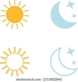 sun and moon icon design. Day and night icon. black day and night vector. outline and stroke style. Vector illustration