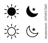 Sun moon icon illustration isolated vector sign symbol. silhouette icons. Morning and night. Day and night weather forecast symbol