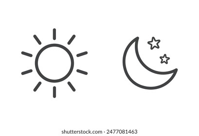 Ilustración de la luna del sol símbolo de signo de Vector aislado. Mañana y noche. Símbolo de previsión de Clima diurno y nocturno