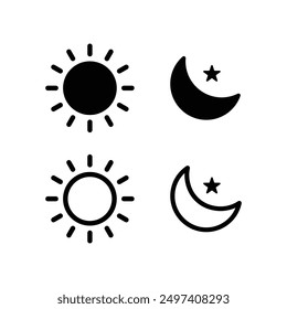 Sun moon icon illustration isolated vector sign symbol.Time of the day signs. silhouette icons. Morning and night. Day and night weather forecast symbol. Rising and setting sun, crescent moon and star