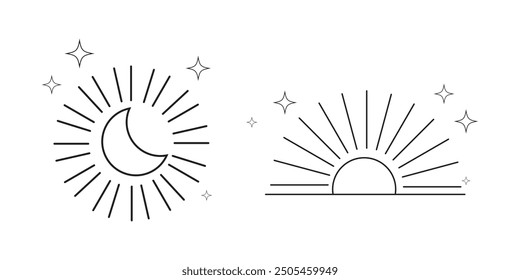 Sun moon icon illustration isolated vector sign symbol. silhouette icons. Morning and night. Day and night weather forecast symbol