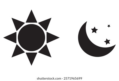 Sun moon icon illustration isolated vector sign symbol. silhouette icons. Morning and night. Day and night weather forecast symbol