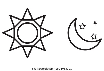 Sun moon icon illustration isolated vector sign symbol. silhouette icons. Morning and night. Day and night weather forecast symbol