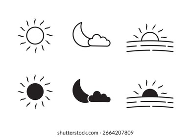 Sonnenmond, Symbol, einzelne Vektorzeichen-Symbol. Die Zeit der Tagesschilder. Silhouettensymbole. Morgen und Nacht. eps 10 