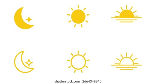 Ilustración de icono de luna de sol aislado símbolo de signo de Vector sobre un fondo blanco. Icono amarillo del sol y de la luna. Ilustración vectorial. Eps10