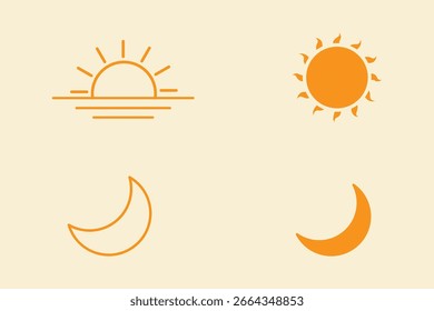 Ícone de lua solar ilustração símbolo de sinal de vetor isolado em um fundo branco. Ícone de Sol amarelo e Lua. Ilustração vetorial. Eps10