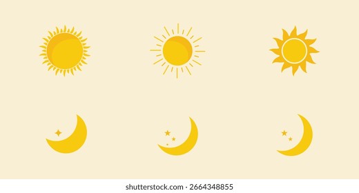 Sun moon icon illustration isolated vector sign symbol on a white background. Yellow Sun and Moon icon. Vector illustration. Eps10