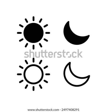 Sun moon icon illustration isolated vector sign symbol.Time of the day signs. silhouette icons. Morning and night. Day and night weather forecast symbol. Rising and setting sun, crescent moon and star