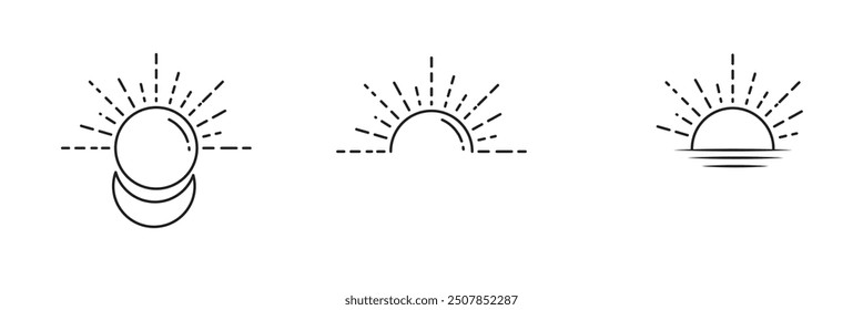 sun and moon icon illustration vector. Sun moon icon illustration isolated vector sign symbol. silhouette icons. Morning and night. Day and night weather forecast symbol. 