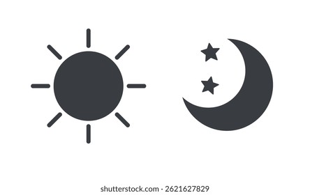 Sun moon icon illustration vector sign symbol. Morning and night. Day and night weather forecast symbol.