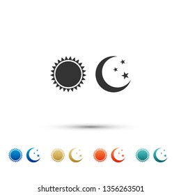 Sun and moon icon isolated on white background. Weather daytime and night. Set elements in color icons. Vector Illustration