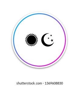 Sun and moon icon isolated on white background. Weather daytime and night. Circle white button. Vector Illustration