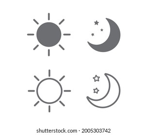 Sun and moon icon isolated on white background. Set of day and night icon. Vector illustration.