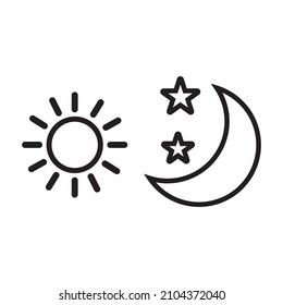 Icono de sol y luna aislado en fondo blanco. Día y noche. 